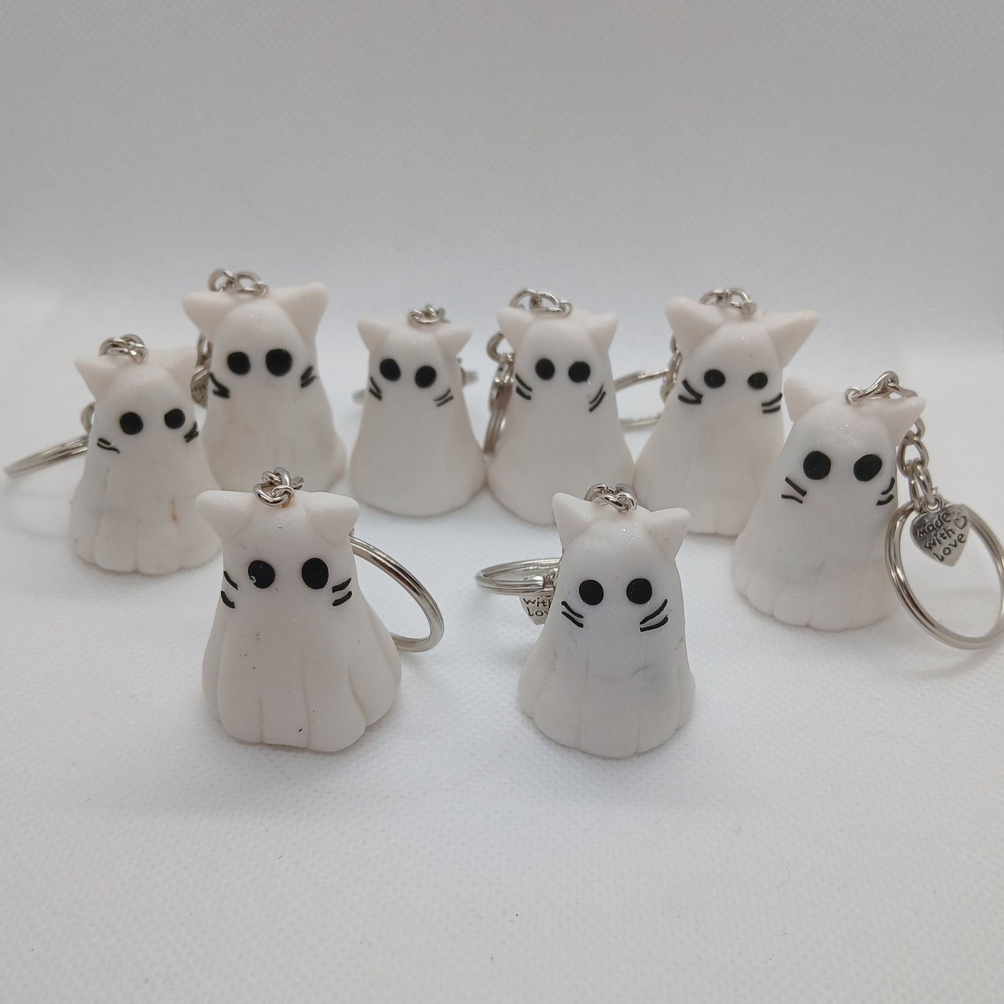 sparkly ghost cat polymer clay keyring